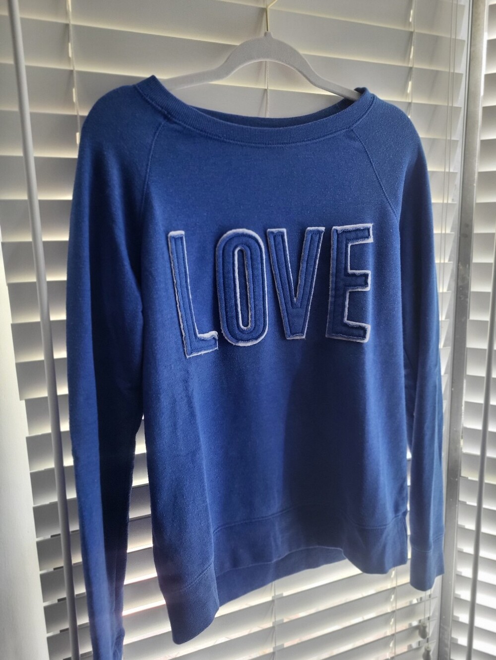 Reflex Blue Crewneck Sweater with 'LOVE' Appliqué